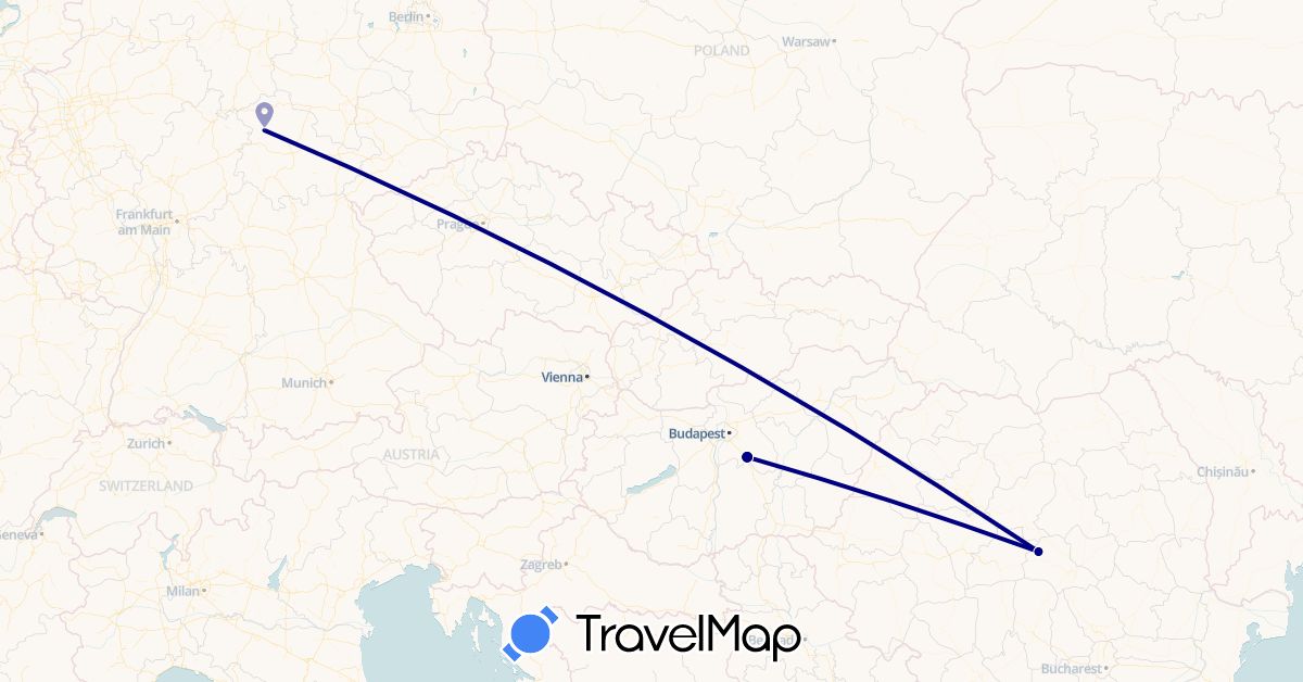 TravelMap itinerary: driving in Germany, Hungary, Romania (Europe)